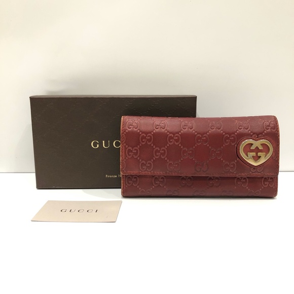 Gucci Burgundy Leather Long Wallet Sku#84577 (Gently used,discoloration,rubbing) - Picture 1 of 16